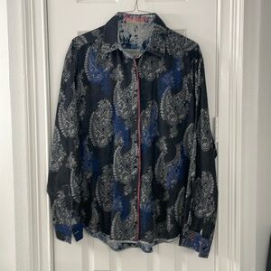 Robert Graham limited dress shirt. Black Swarovski crystal buttons.